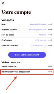 Aide - réinitialiser progression